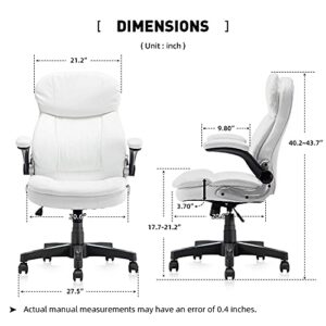 Seatingplus Home Office Chair High Back PU Leather Desk Chair Flip-up Armrests Ergonomic Computer Chair with Lumbar Support, White