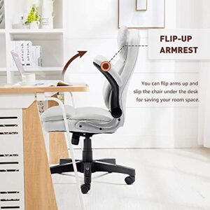 Seatingplus Home Office Chair High Back PU Leather Desk Chair Flip-up Armrests Ergonomic Computer Chair with Lumbar Support, White