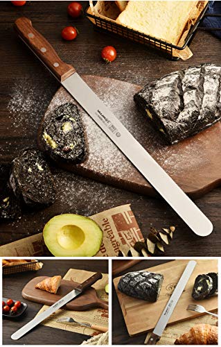 YUJIA Serrated Cake/Bread Knife, 12 Inch blade,High Carbon Stainless Steel Silver, Solid Black Walnut wood hand.