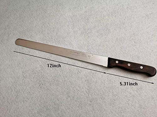 YUJIA Serrated Cake/Bread Knife, 12 Inch blade,High Carbon Stainless Steel Silver, Solid Black Walnut wood hand.