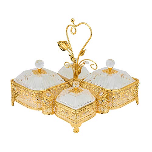 Italian Collection Gold Sectional Dessert Serving Tray with Handle, Candy Dish