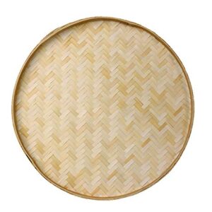 100% Handwoven Flat Wicker Round Fruit Basket Woven Food Storage Weaved Shallow Tray Bin Vegetable Organizer Holder Bowl Decorative Rack Display Kids DIY Art Drawing Board Tablet Paint (42cm/16.5")