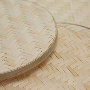 100% Handwoven Flat Wicker Round Fruit Basket Woven Food Storage Weaved Shallow Tray Bin Vegetable Organizer Holder Bowl Decorative Rack Display Kids DIY Art Drawing Board Tablet Paint (42cm/16.5")