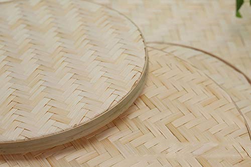 100% Handwoven Flat Wicker Round Fruit Basket Woven Food Storage Weaved Shallow Tray Bin Vegetable Organizer Holder Bowl Decorative Rack Display Kids DIY Art Drawing Board Tablet Paint (42cm/16.5")