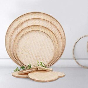 100% Handwoven Flat Wicker Round Fruit Basket Woven Food Storage Weaved Shallow Tray Bin Vegetable Organizer Holder Bowl Decorative Rack Display Kids DIY Art Drawing Board Tablet Paint (42cm/16.5")