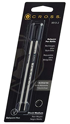 Cross Refills for Ballpoint Pens, Medium, Black Ink, 2/Pack (85132) (New Version)