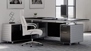zuri furniture 83" modern kennedy executive black oak wood desk with left return