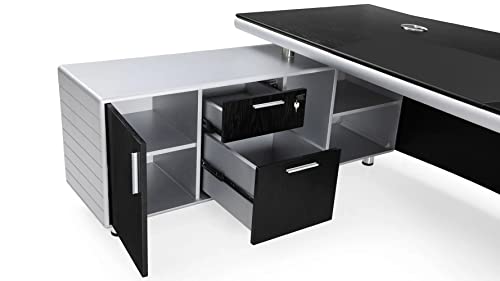 Zuri Furniture 83" Modern Kennedy Executive Black Oak Wood Desk with Left Return