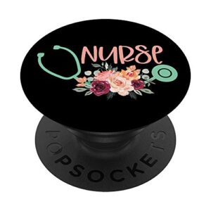cute nurse stethoscope with flowers - nurse appreciation popsockets popgrip: swappable grip for phones & tablets