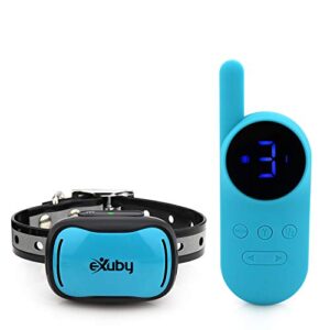 exuby - tiny shock collar for small dogs 5-15lbs - smallest collar on the market - sound, vibration, & shock - 9 intensity levels - pocket-size remote - long battery life - water-resistant (teal)