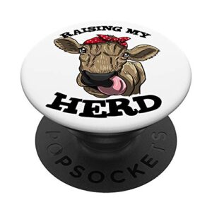 raising my herd cow cute profession womens farmer mom gift popsockets popgrip: swappable grip for phones & tablets