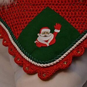 Lift Sports Horse Christmas Santa Claus Fly Bonnet with Ears NET Breathable Cotton Hand Made Crochet TACK Shows Equestrian Fly Veil Hood MASK (Horse/Full)