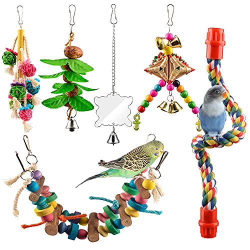 Bird Swing Toys 6pcs AOPMET, Parrot Swing Chewing Toys Hanging Perches with Bells, Pet Bird Swing Chewing Toys for Parakeets Cockatiels, Conures, Parrots, Love Birds