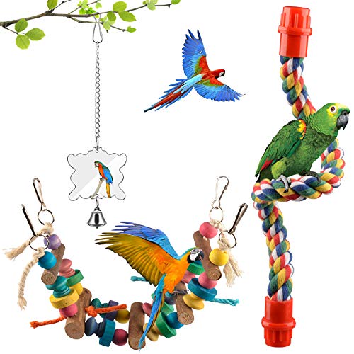 Bird Swing Toys 6pcs AOPMET, Parrot Swing Chewing Toys Hanging Perches with Bells, Pet Bird Swing Chewing Toys for Parakeets Cockatiels, Conures, Parrots, Love Birds