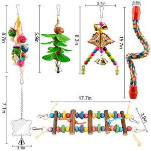 Bird Swing Toys 6pcs AOPMET, Parrot Swing Chewing Toys Hanging Perches with Bells, Pet Bird Swing Chewing Toys for Parakeets Cockatiels, Conures, Parrots, Love Birds