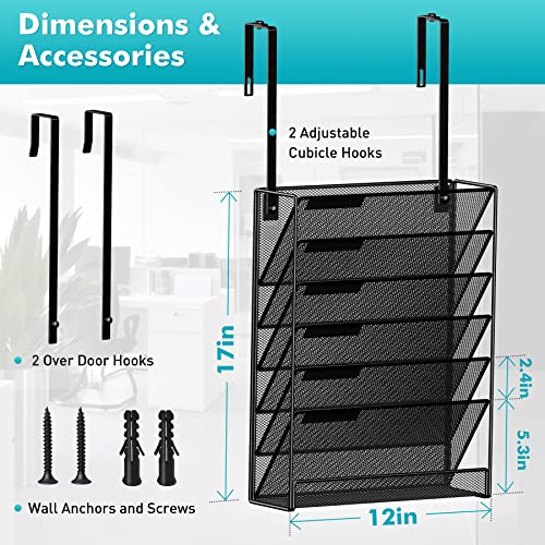 Delifox 7-Compartment Wall Mounted Hanging File Organizer Cubicle Wall File Holder Vertical Document Organizer for Office Home, Black