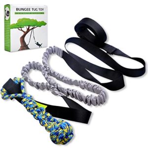loobani outdoor bungee tug toy, dog toy hanging from tree for small to large dogs, interactive exercise play rope cord & tether tug, durable spring pole rope for tug of war, with chew rope toy (black)