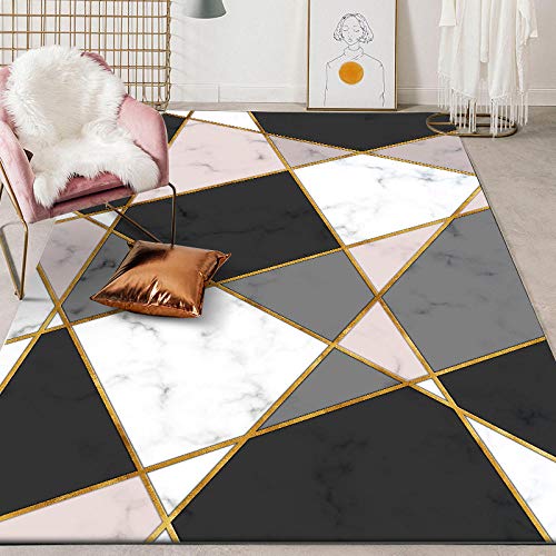 Rug Contemporary Extra Large Living Room Bedroom Area Rugs Nordic Geometric Pink Black Gold Imitation Marble Rugs 1.4x2m