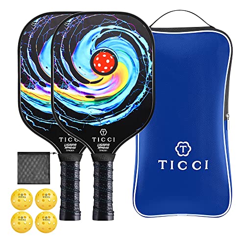 TICCI Pickleball Paddle USAPA Approved Set 2 Premium Graphite Craft Rackets Honeycomb Core 4 Balls Ultra Cushion Grip Portable Racquet Case Bag Gift Kit Men Women Indoor Outdoor (Gorgeous Kit)