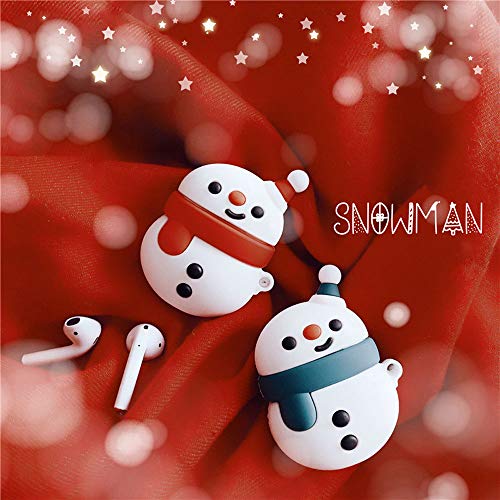 Rertnocnf Compatible with Earbuds Case Airpods 1 & 2, Girls Women 3D Cute Christmas Snowman Soft Silicone Shockproof Wireless Earphone Protector Blue