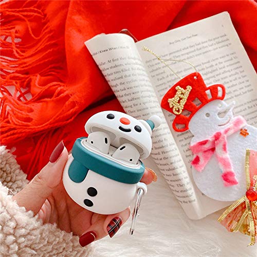 Rertnocnf Compatible with Earbuds Case Airpods 1 & 2, Girls Women 3D Cute Christmas Snowman Soft Silicone Shockproof Wireless Earphone Protector Blue
