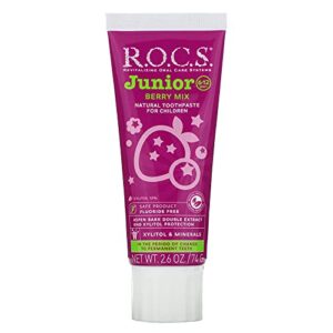 r.o.c.s. junior toothpaste - enamel whitening teeth gum protection - for kids 6-12 years - safe to swallow - natural, no fluoride or sulfates (berry mix, 1 pack)