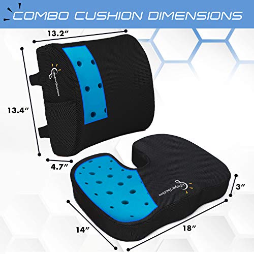 Lifestyle Memory Foam Seat Cushion and Lumbar Back Cushion Combo, Gel Infused Ventilated, Orthopedic Design for Coccyx Tailbone Pain and Sciatica, Perfect for Office Chair (Black)