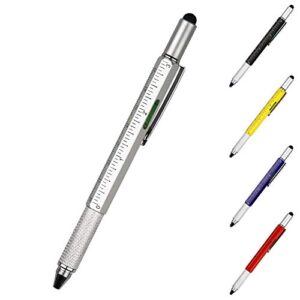 DUNBONG Metal Multi tool Pen 6-in-1 Stylus Pen - With Screwdriver, Ballpoint Pen Black ink, Stylus pen, Level and Ruler, 1-Count (Silver)