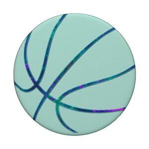 Teal Blue Purple Basketball On Green mint Girls Player PopSockets Swappable PopGrip