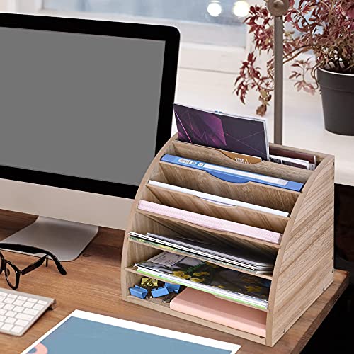 WuGeShop Office 7 Tier File Organizer Desk Paper Organizer, 6 Adjustable Shelves File Sorter, Large Desktop Paper File Holder with DIY Compartments