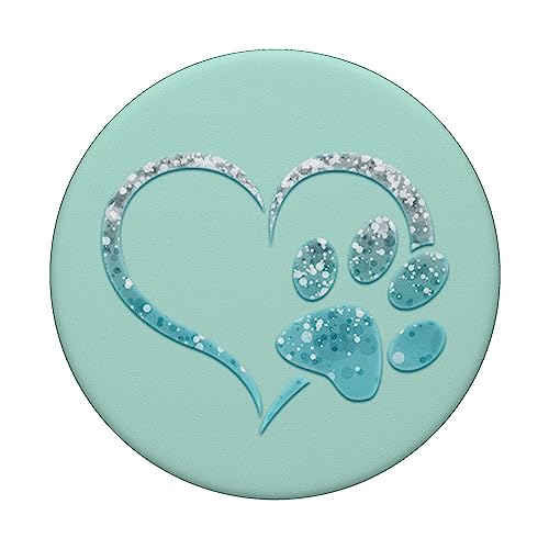 Light Blue colored Dog Paw Print Heart Love Green Mint PopSockets Standard PopGrip