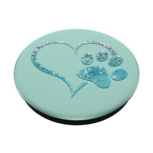 Light Blue colored Dog Paw Print Heart Love Green Mint PopSockets Standard PopGrip