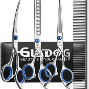 GLADOG Professional 5 in 1 Dog Grooming Scissors Set with Safety Round Tips, Sharp and Durable Pet Grooming Shears for Cats