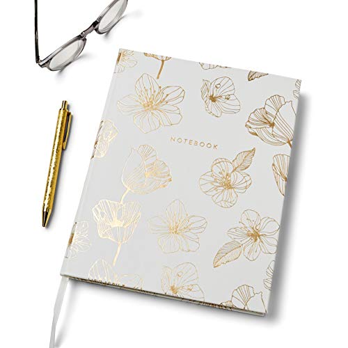 Eccolo World Traveler Desk Size Hardcover Journal, 256 Lined Page Notebook With Gold Edge Paper, 8-x-10-inch, Gold Flower