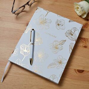 Eccolo World Traveler Desk Size Hardcover Journal, 256 Lined Page Notebook With Gold Edge Paper, 8-x-10-inch, Gold Flower