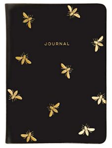 eccolo gold bees writing journal, 256 lined page notebook, faux leather soft cover, 5x7"