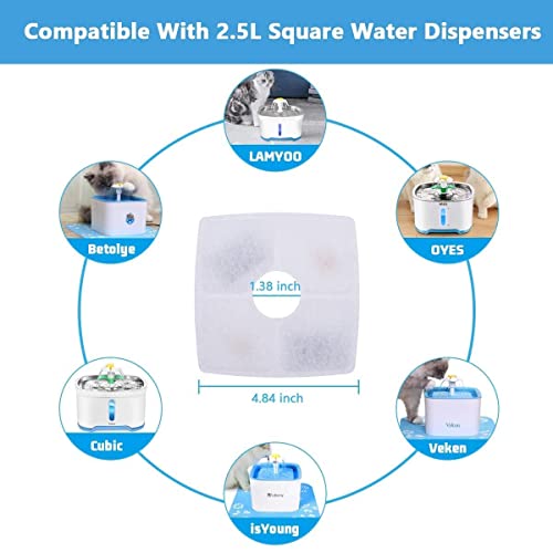 PANDOLA Cat Water Fountain Filter, Square Pet Water Fountain Filters 12 Packs, Cat Water Fountain Filter Replacement for Cat Water Fountain in 84oz/2.5L (Square Filters 12 Packs)