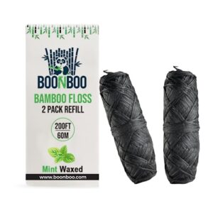 boonboo dental floss refill, bamboo charcoal woven thread, 2 pieces, mint