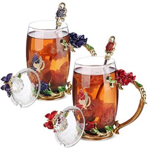 BTaT- Tea Cups with Lids, Pack of 2, Glass Tea Cup, Fancy Tea Cups, Gifts for Women, Tea Mugs for Women, Tea Sets for Women