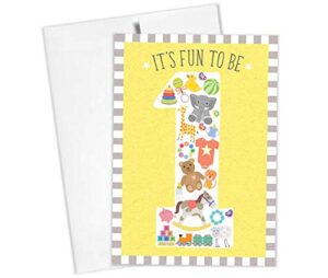 tiny expressions 1st birthday card for boy or girl with envelope 5"x7" (first birthday card)