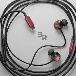 Bolle & Raven Thore USB Type C Earbuds | in Ear Wired Headphones with Microphone Remote | for Note 10/20, S21/ S21 FE/ S22 / S23 Ultra, Pixel 4/5 XL/6/6a/7 Pro, iPad Pro - Red