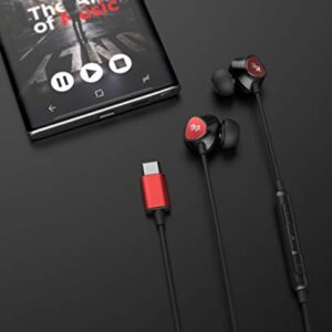 Bolle & Raven Thore USB Type C Earbuds | in Ear Wired Headphones with Microphone Remote | for Note 10/20, S21/ S21 FE/ S22 / S23 Ultra, Pixel 4/5 XL/6/6a/7 Pro, iPad Pro - Red