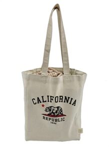 ink trendz® california republic grunge bear 10oz. vintage natural hemp canvas work, school, beach, shopping bag hemp tote with inner zipper pocket
