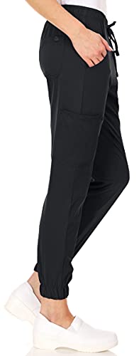 MediChic Mini Marilyn Scrub Joggers 4-Way Stretch Elastic Waistband Four Pocket Jogger Pants, Black, M