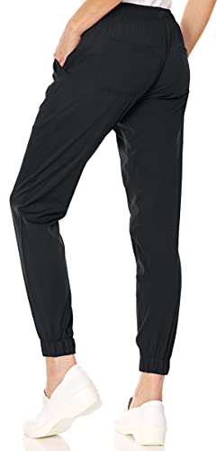 MediChic Mini Marilyn Scrub Joggers 4-Way Stretch Elastic Waistband Four Pocket Jogger Pants, Black, M