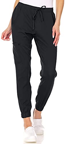 MediChic Mini Marilyn Scrub Joggers 4-Way Stretch Elastic Waistband Four Pocket Jogger Pants, Black, M