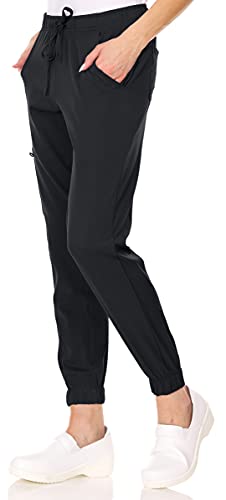 MediChic Mini Marilyn Scrub Joggers 4-Way Stretch Elastic Waistband Four Pocket Jogger Pants, Black, M