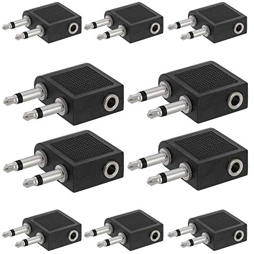 Cmple - [10 Pack Audio Airplane Adapter Dual 3.5mm Male to 3.5mm Female, Airline Flight Headphone Stereo Audio Adapter