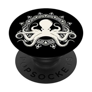 vintage octopus gift print retro octopi octopus gift popsockets popgrip: swappable grip for phones & tablets