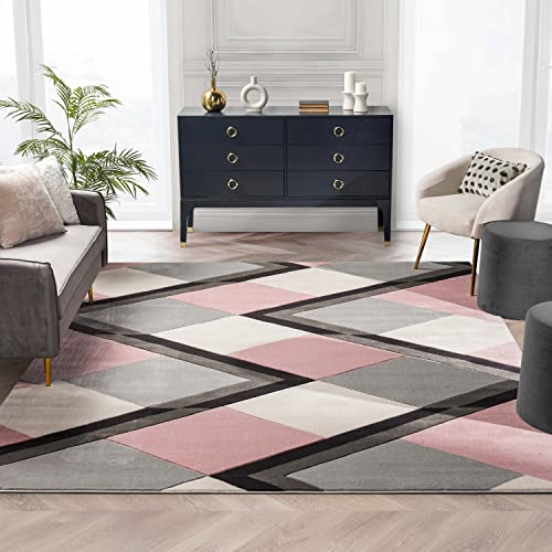 Well Woven Good Vibes Nora Blush Pink Modern Geometric Stripes and Boxes 5'3" x 7'3" 3D Texture Area Rug (GV-87-5)